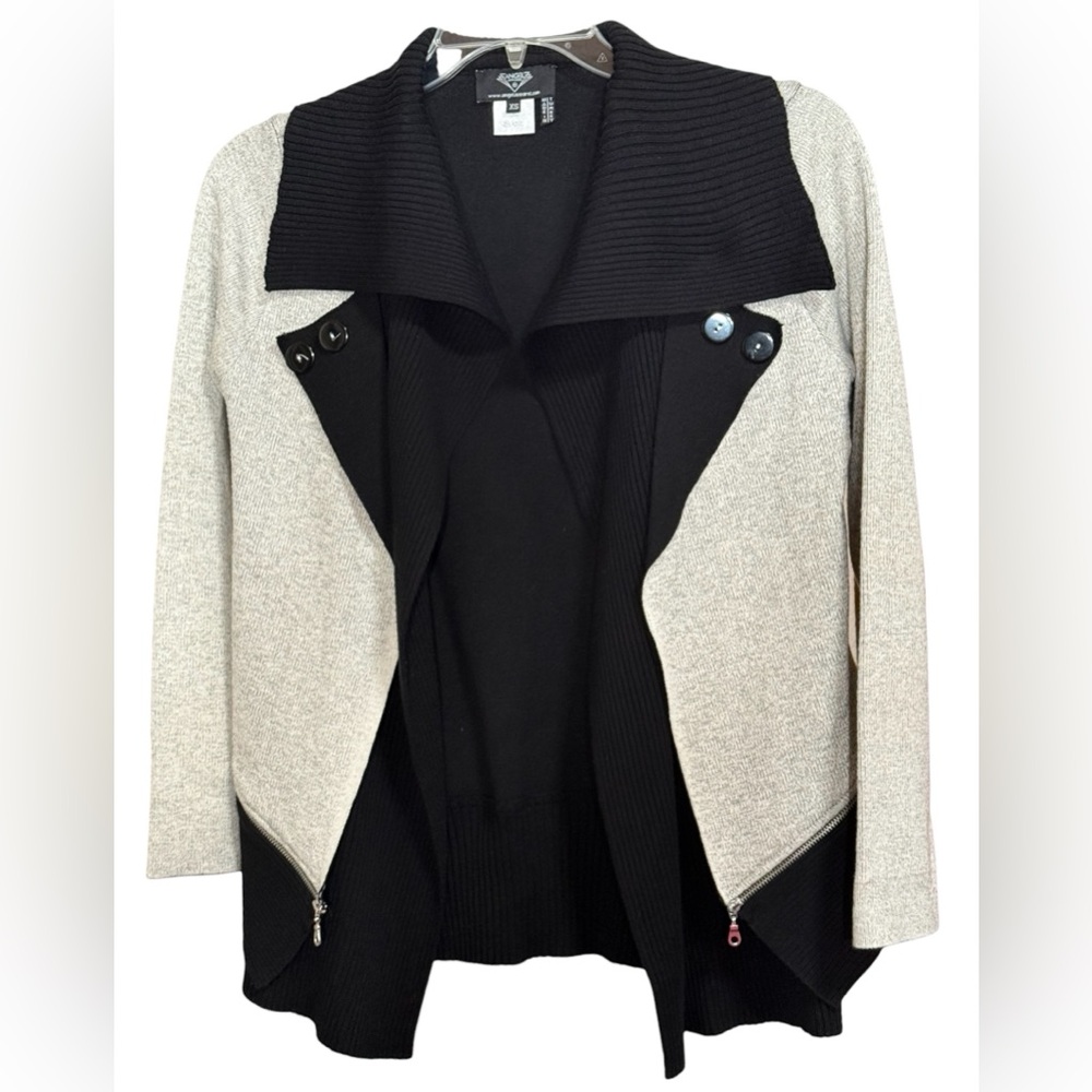 Angel Apparel Black and Cream Knit Cardigan with Drape Style Front